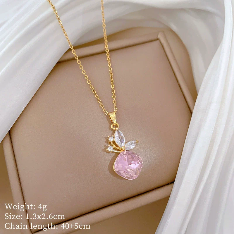 Wholesale Stainless Steel And Copper Animal Zodiac Cartoon Style Butterfly Pendant Full Diamond Necklace For Women - Image 6