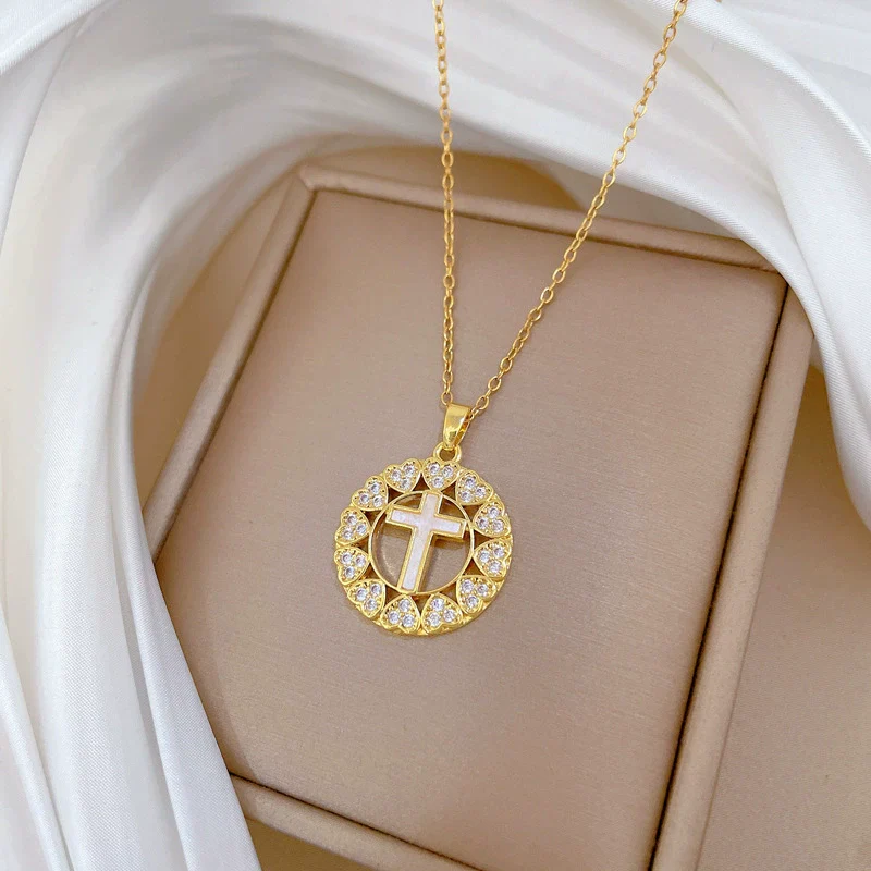Wholesale Stainless Steel And Copper Geometric Style Love Cross Pendant Unisex Necklace - Image 3