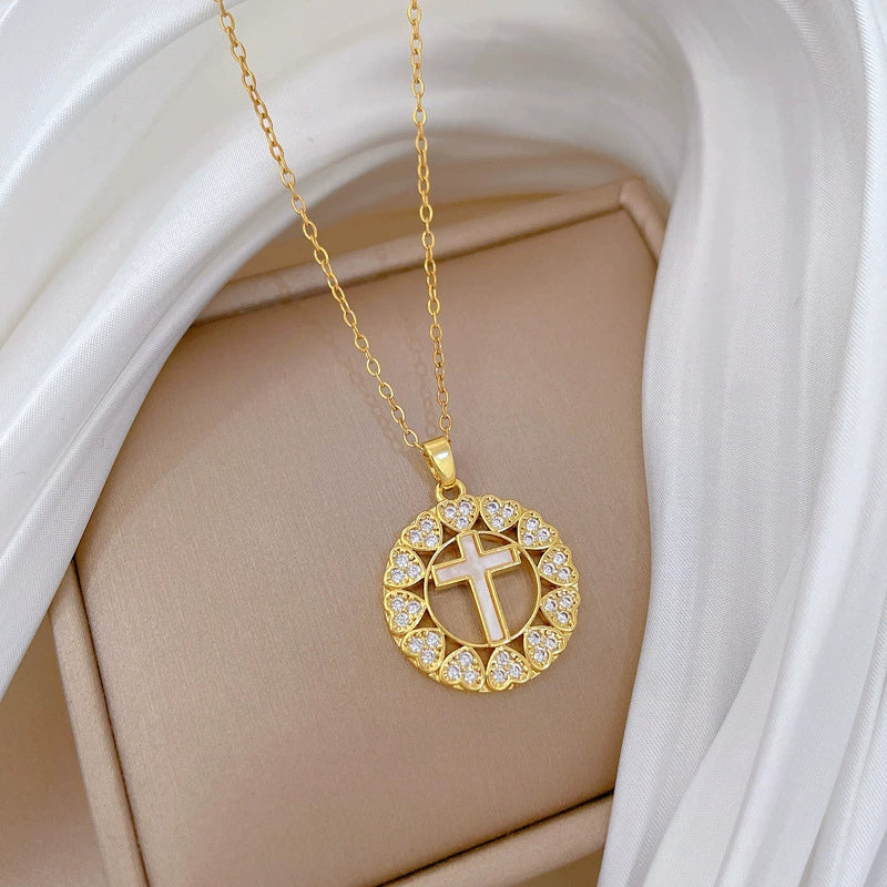 Wholesale Stainless Steel And Copper Geometric Style Love Cross Pendant Unisex Necklace - Image 4