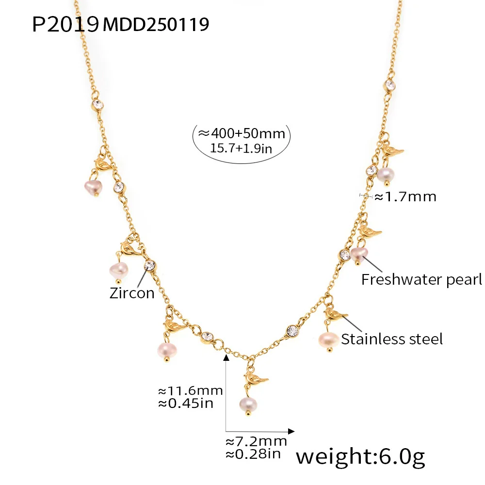 Wholesale Stainless Steel And Freshwater Pearl Geometric Minimalist Ferris Wheel Double Water Drop Pendant Earrings And Necklace Set For Women 18K Gold Plated - Image 8