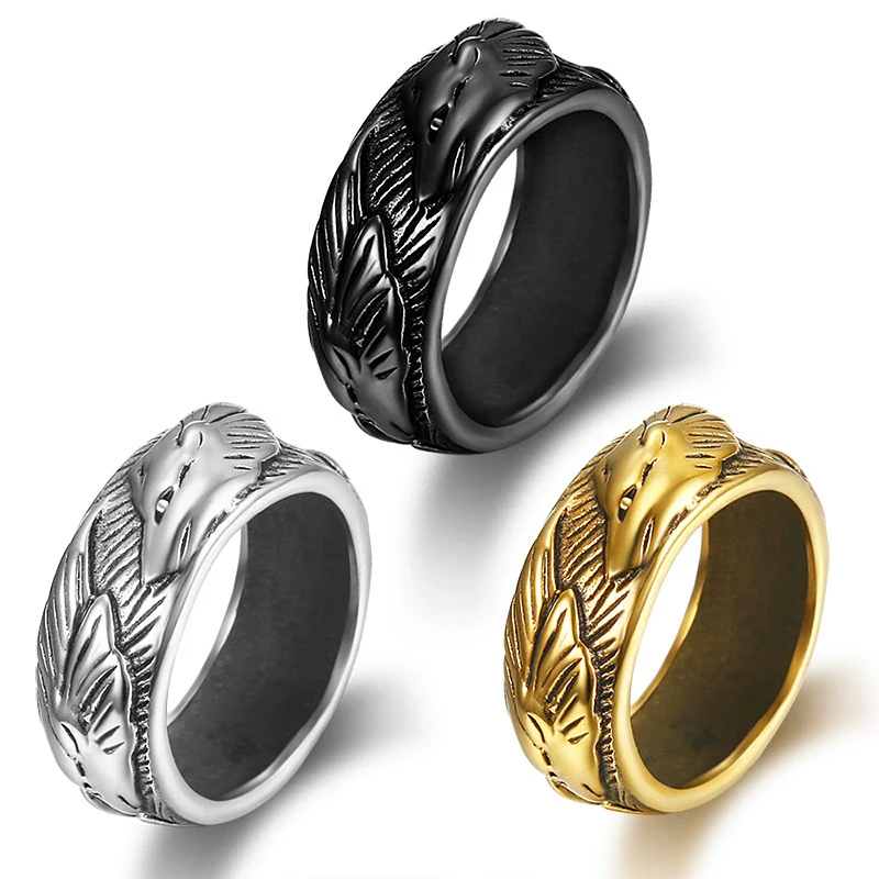 Wholesale Stainless Steel Animal Relief Ring Retro Style Polishing Treatment - Image 5