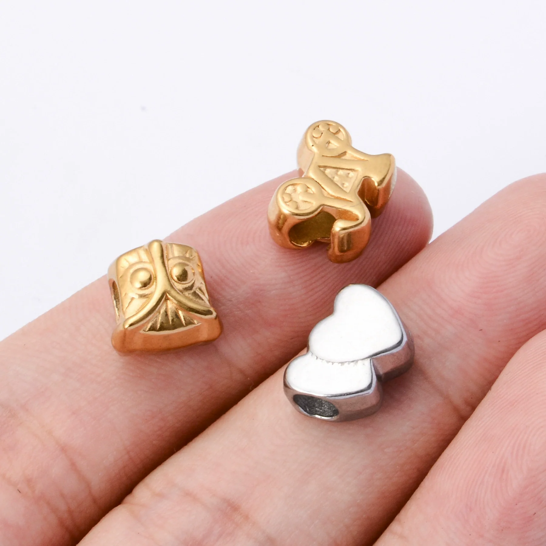 Wholesale Stainless Steel Baby Carriage Owl Heart Beads Accessories With Woven Rope And Electroplating Treatment - Image 2