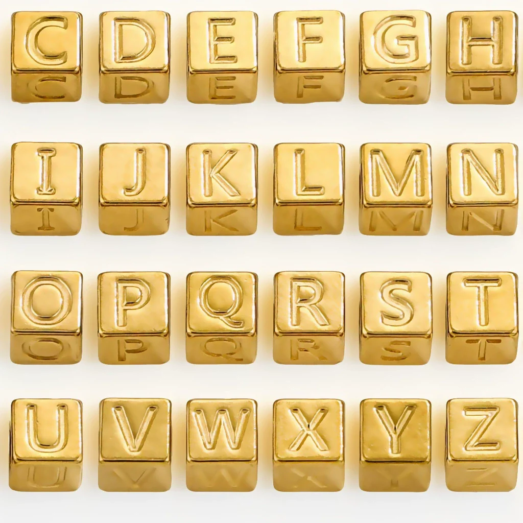Wholesale Stainless Steel Beaded Square Diy Loose Beads With English Letter Pattern For Titanium Steel Bracelet Accessories Electroplated Minimalist Style - Image 3
