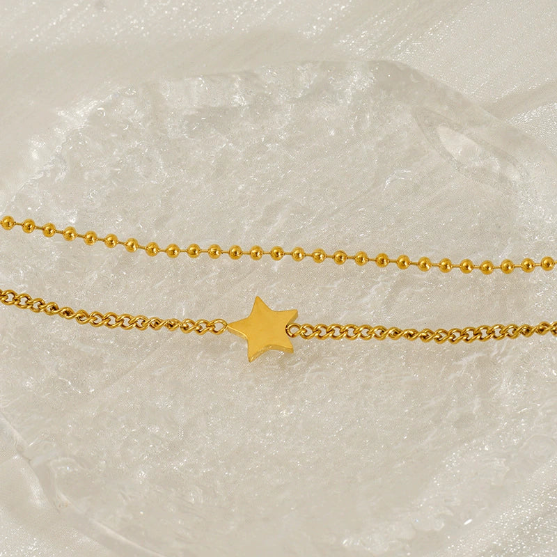 Wholesale 316L Stainless Steel Beads Twisted Chain Doublelayer Stacked Fivepointed Star Electroplated Women's Bracelet - Image 4