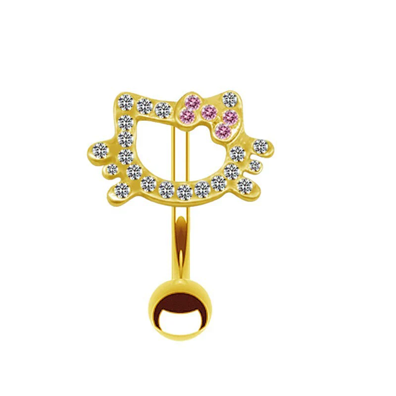 Wholesale Stainless Steel Cartoon Cat Head Belly Button Ring With Electroplating Treatment Unisex Style - Image 5