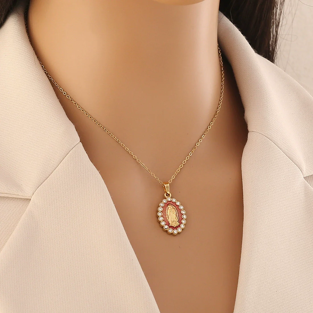 Wholesale Stainless Steel Cartoon Character Religious Clavicle Chain Necklace With Cross Pendant