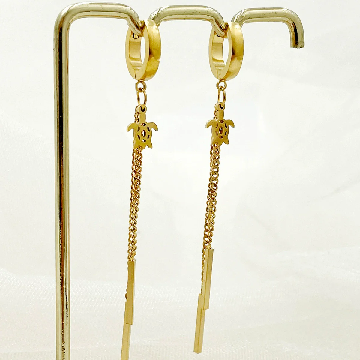Wholesale Stainless Steel Chain Tassel Earrings Electroplated With Sun Moon Stars Flowers Animal Shapes - Image 11
