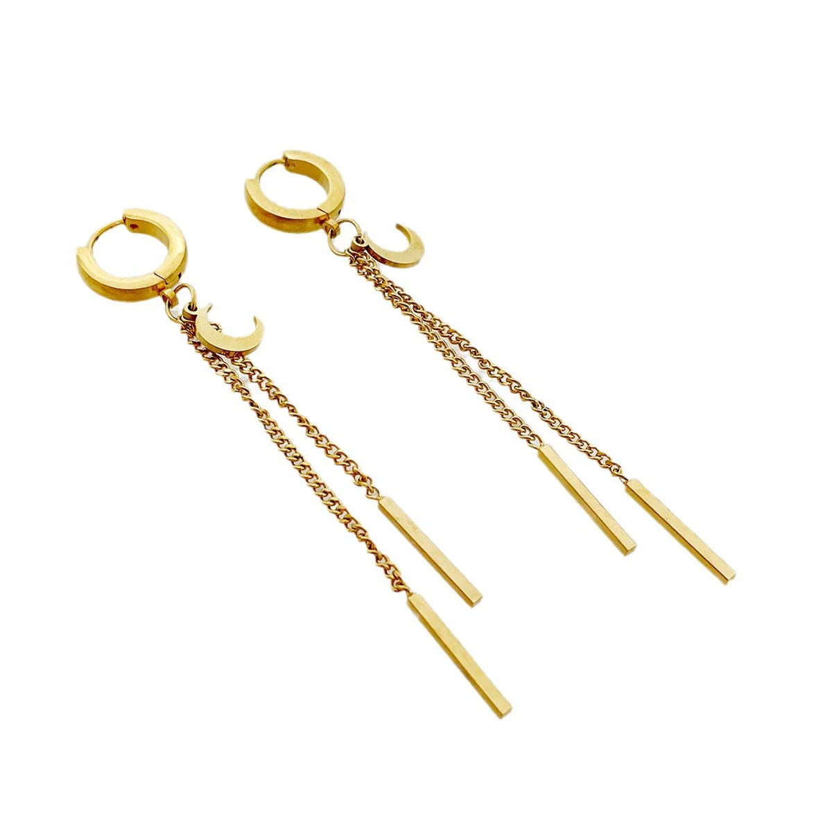 Wholesale Stainless Steel Chain Tassel Earrings Electroplated With Sun Moon Stars Flowers Animal Shapes - Image 5