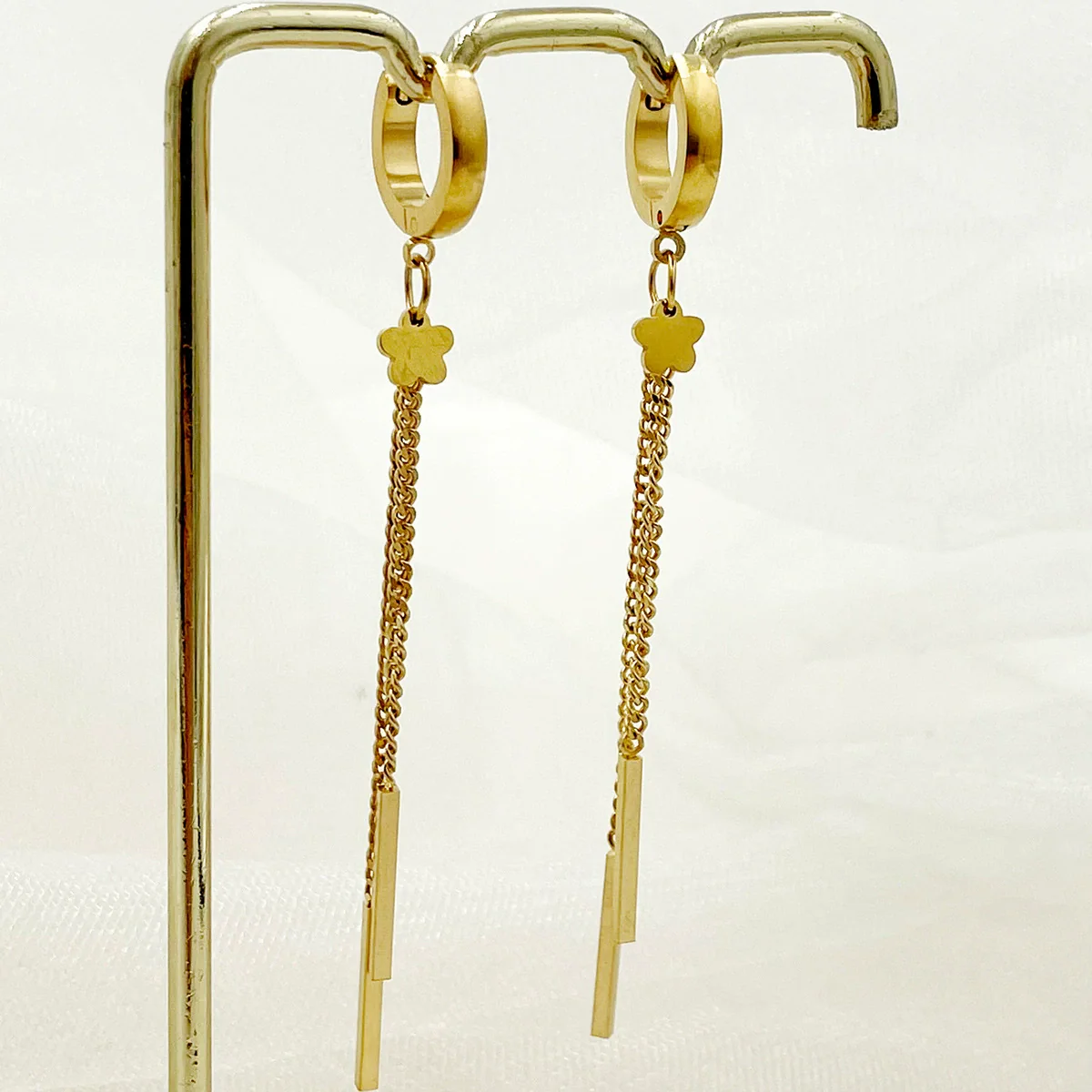 Wholesale Stainless Steel Chain Tassel Earrings Electroplated With Sun Moon Stars Flowers Animal Shapes - Image 6