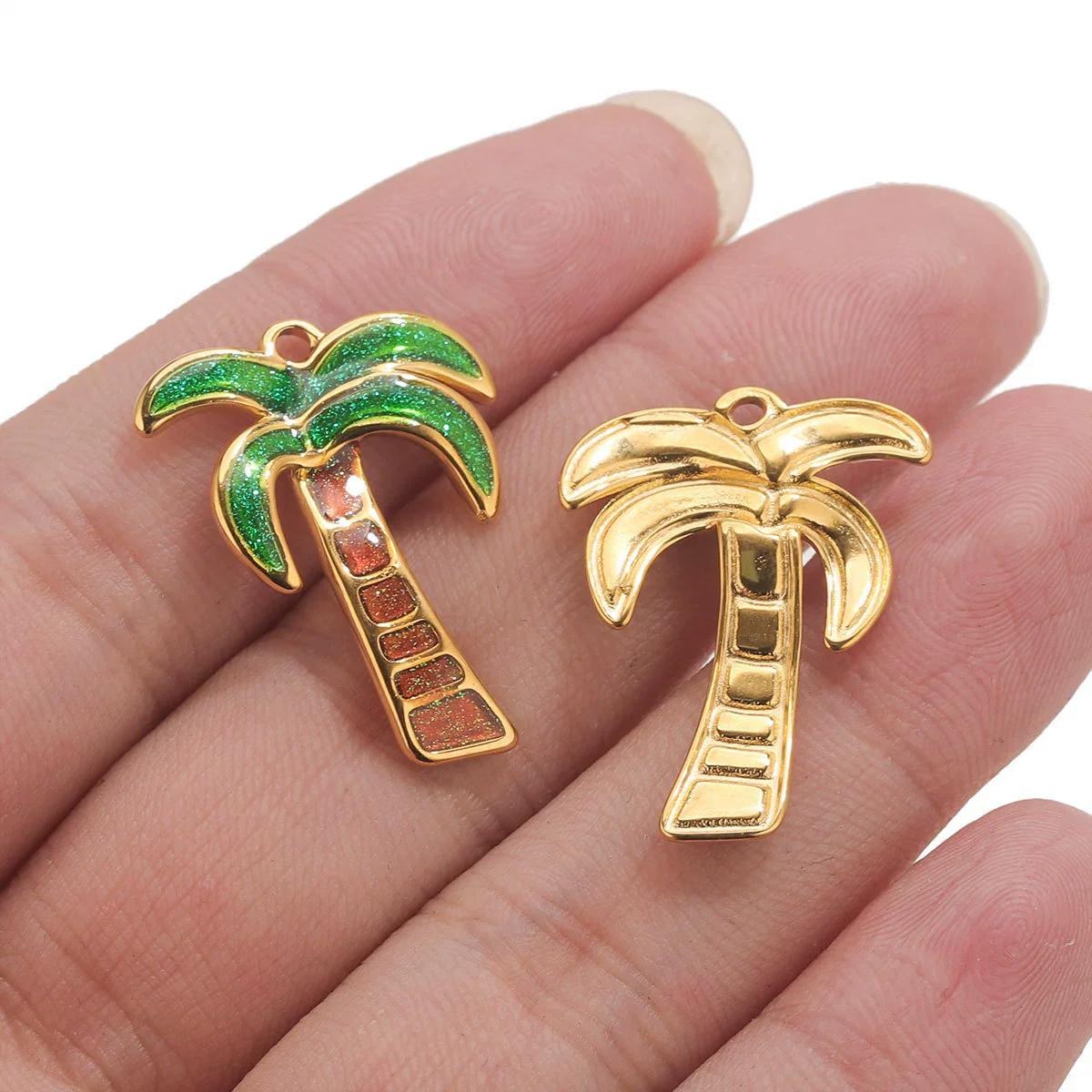 Wholesale Stainless Steel Coconut Tree Dripping Oil Style Jewelry Accessories Earrings Pendant - Image 3