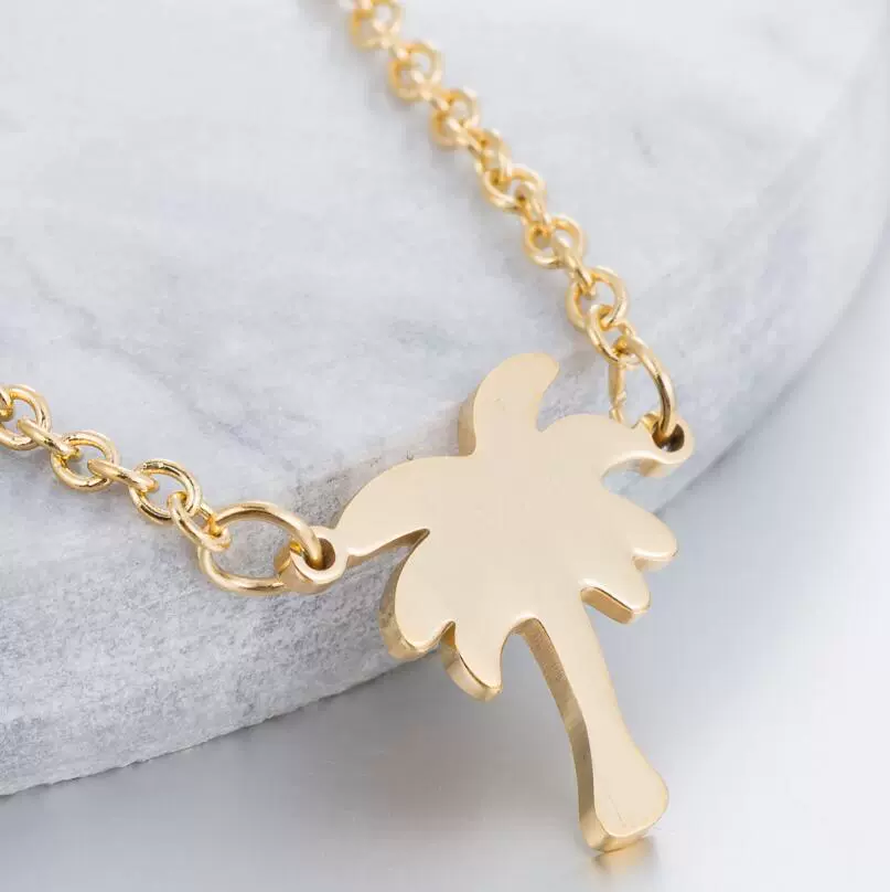 Wholesale Stainless Steel Coconut Tree Pendant Clavicle Chain With Leaf Pattern Simple Style For Women
