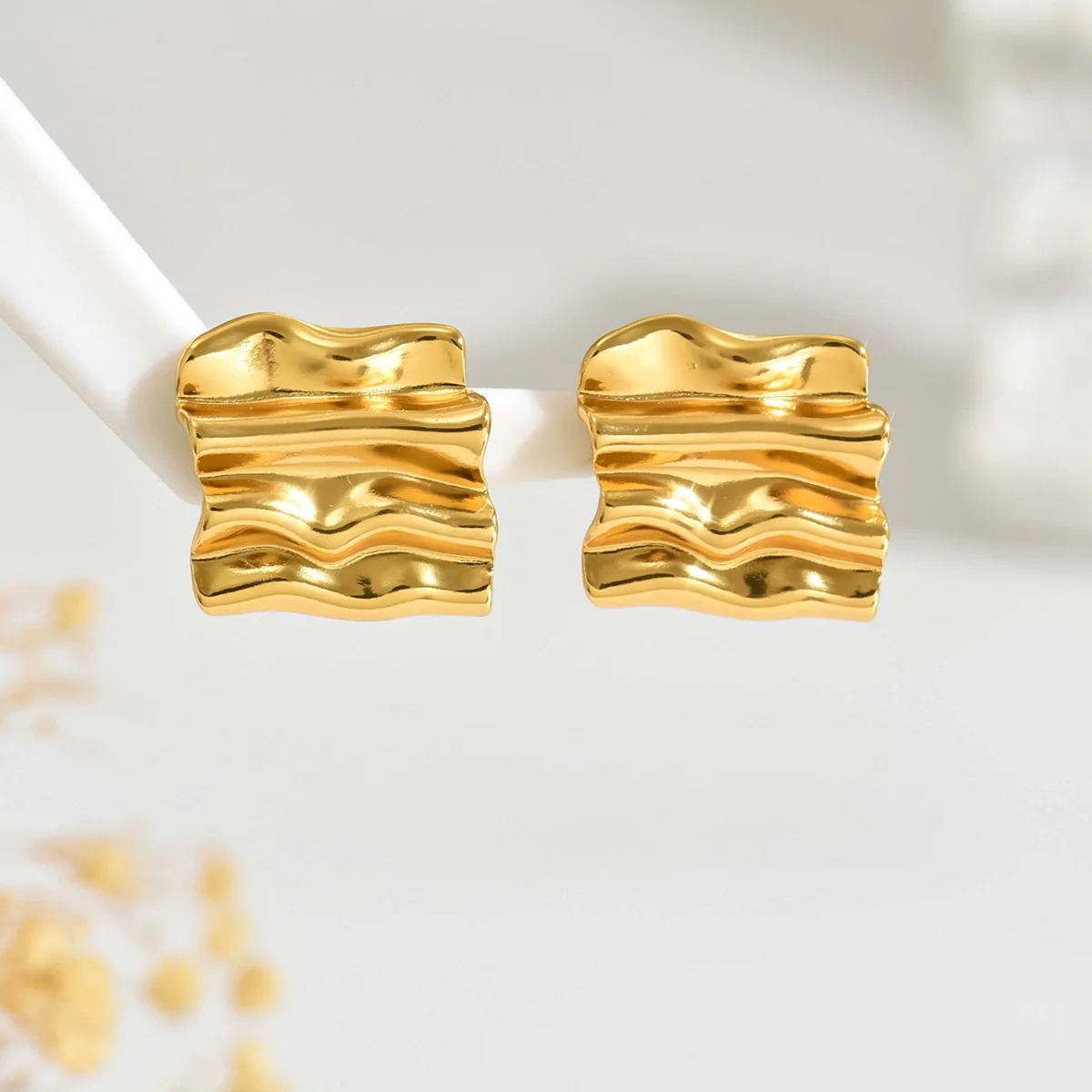 Wholesale Stainless Steel Cold Style Stamped Geometric Pleated Earrings For Women