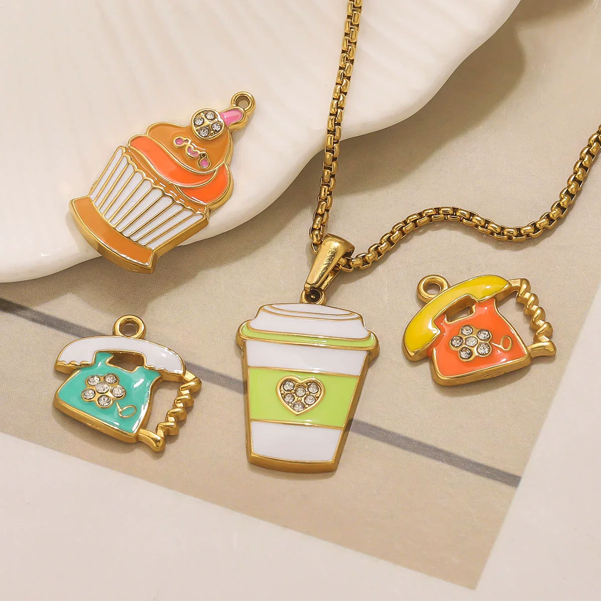 Wholesale Stainless Steel Dripping Oil Ice Cream Cup Phone Charm Pendant Jewelry Accessories - Image 3