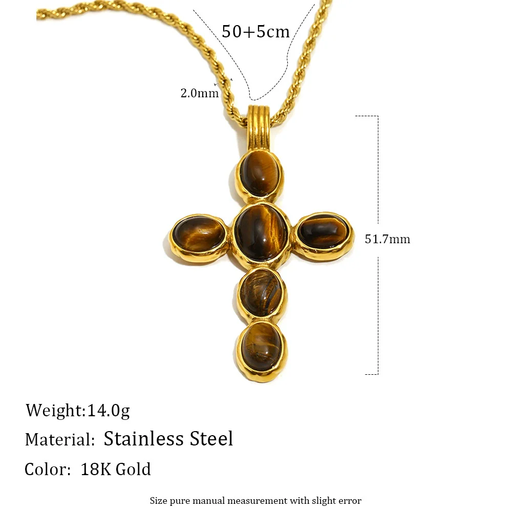 Wholesale Stainless Steel Electroplated 18K Gold Geometric Cross Necklace And Oval Earrings For Women - Image 8