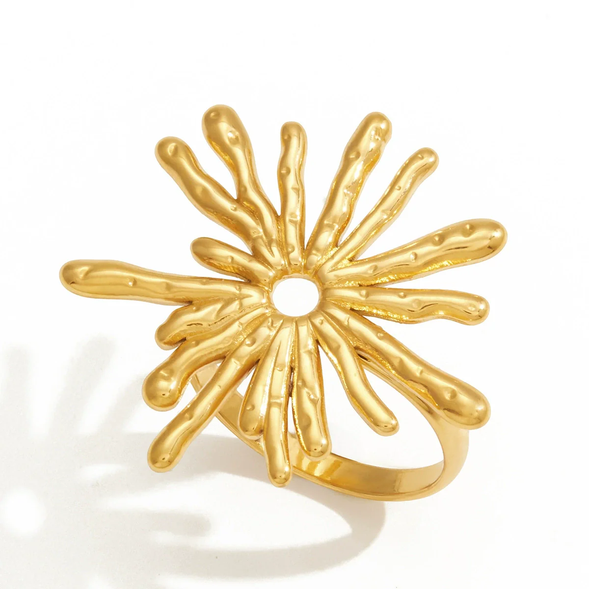 Wholesale Stainless Steel Electroplated 18K Gold Geometric Sunflower Ring For Women Stylish Unique - Image 5