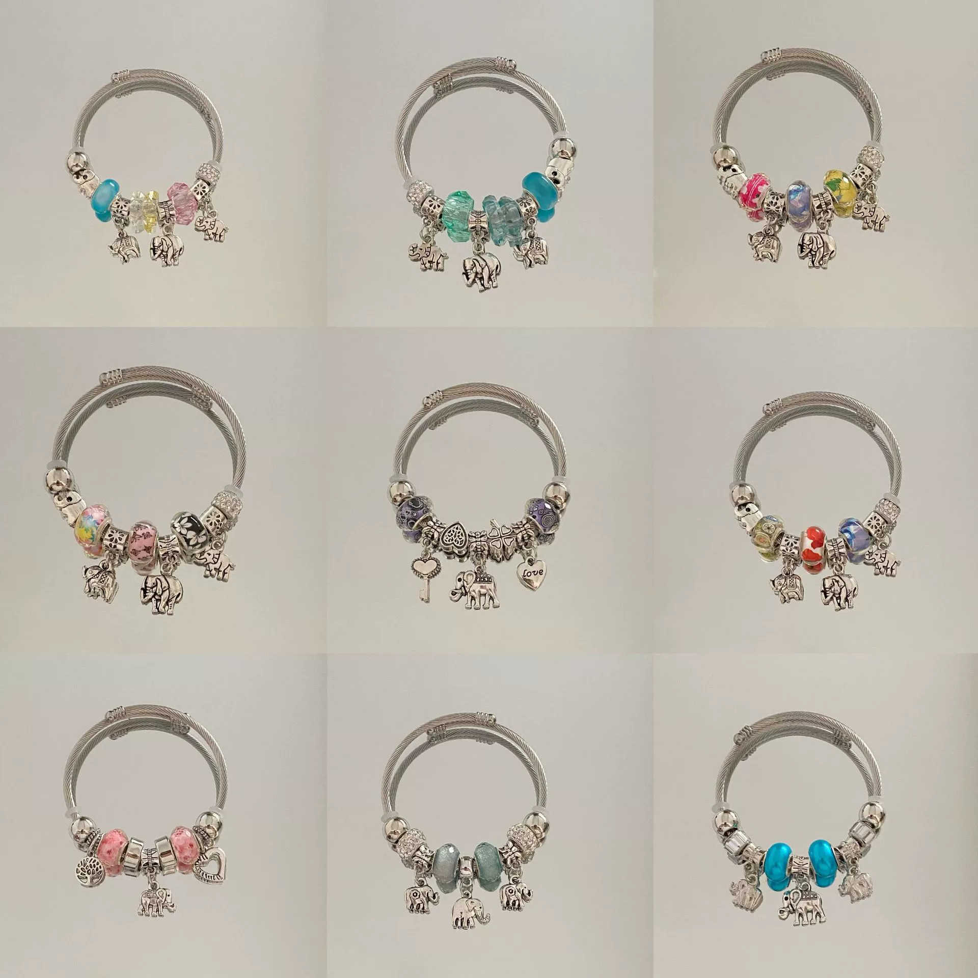 Wholesale Stainless Steel Electroplated Elephant Pendant Panstyle Beaded Bracelet