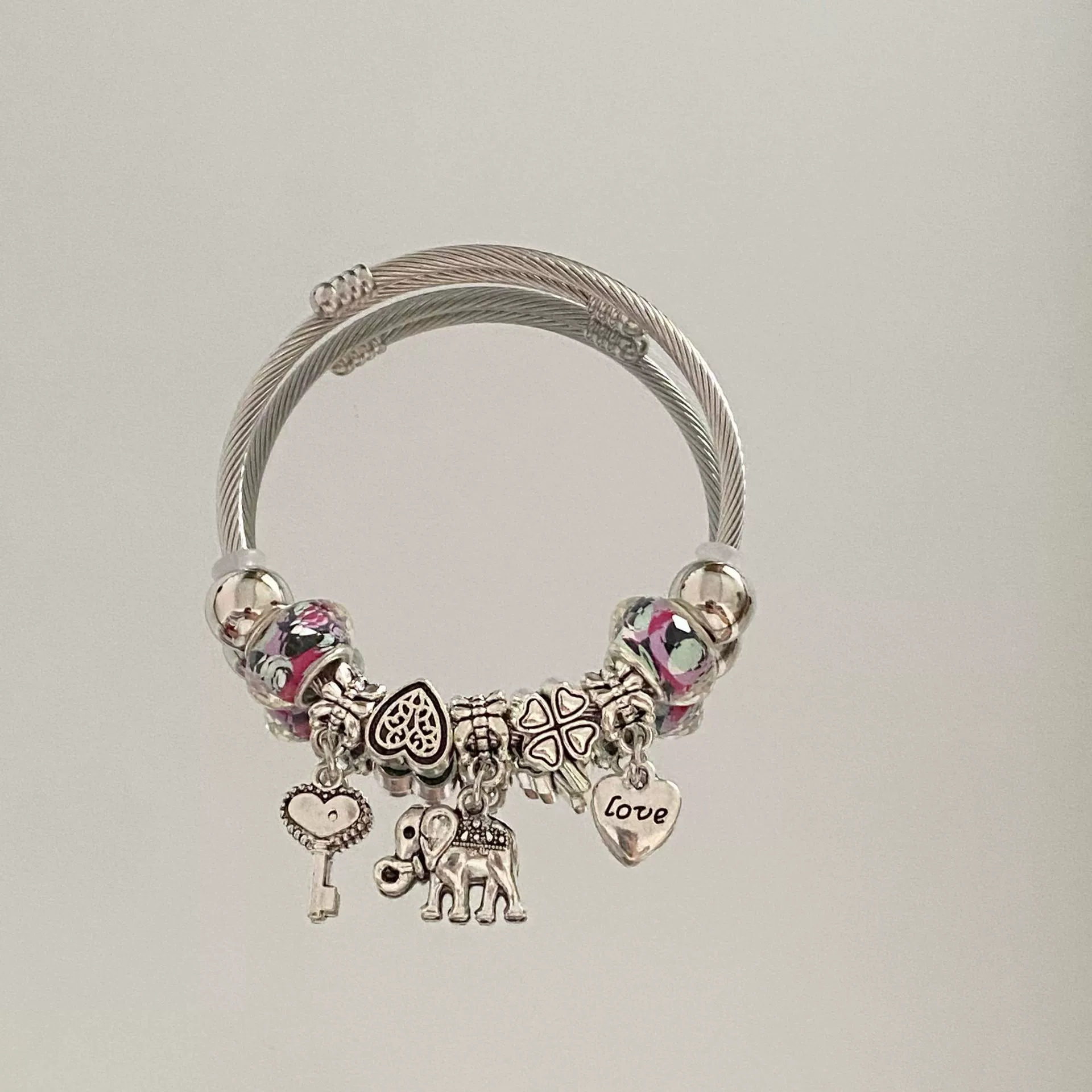 Wholesale Stainless Steel Electroplated Elephant Pendant Panstyle Beaded Bracelet - Image 12