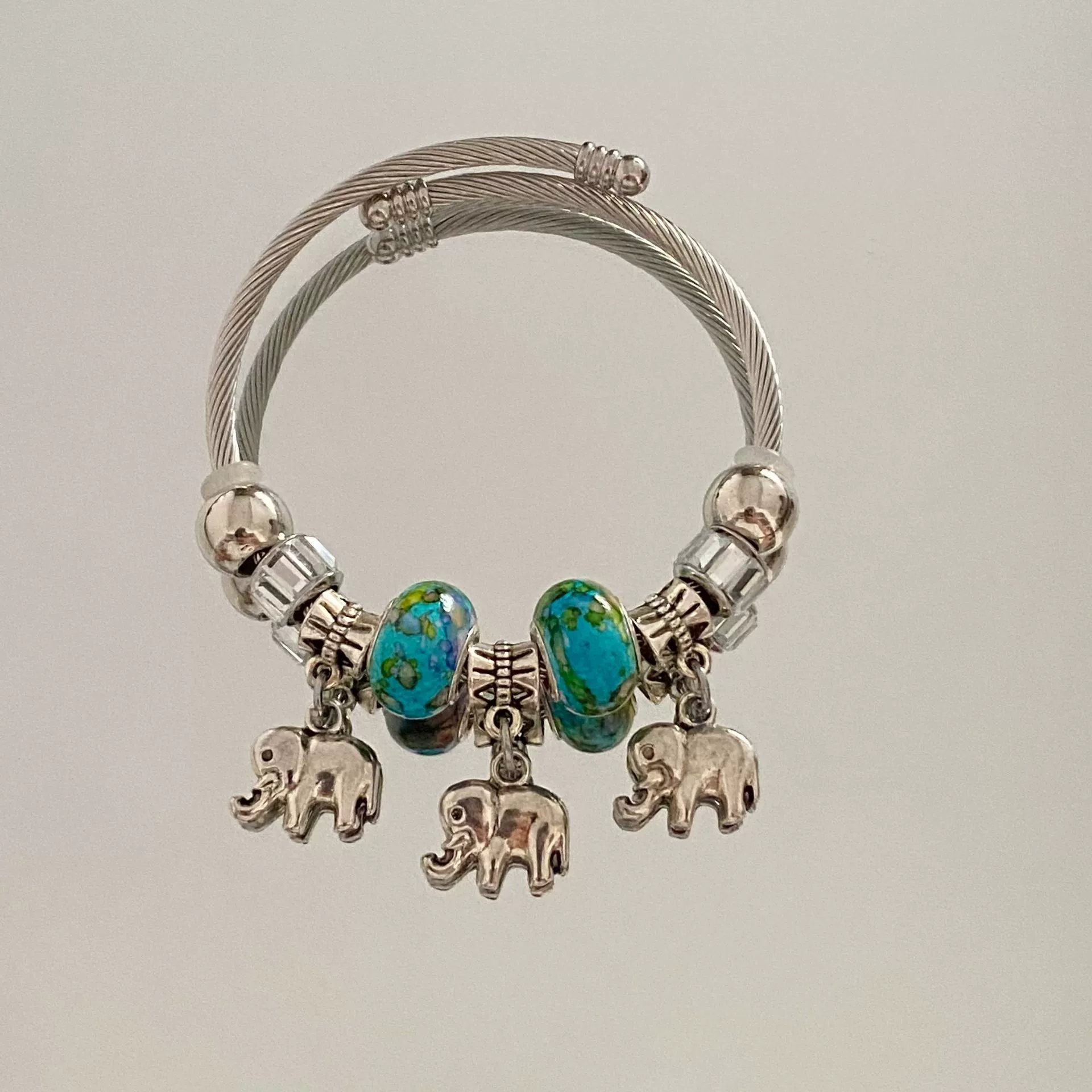 Wholesale Stainless Steel Electroplated Elephant Pendant Panstyle Beaded Bracelet - Image 14