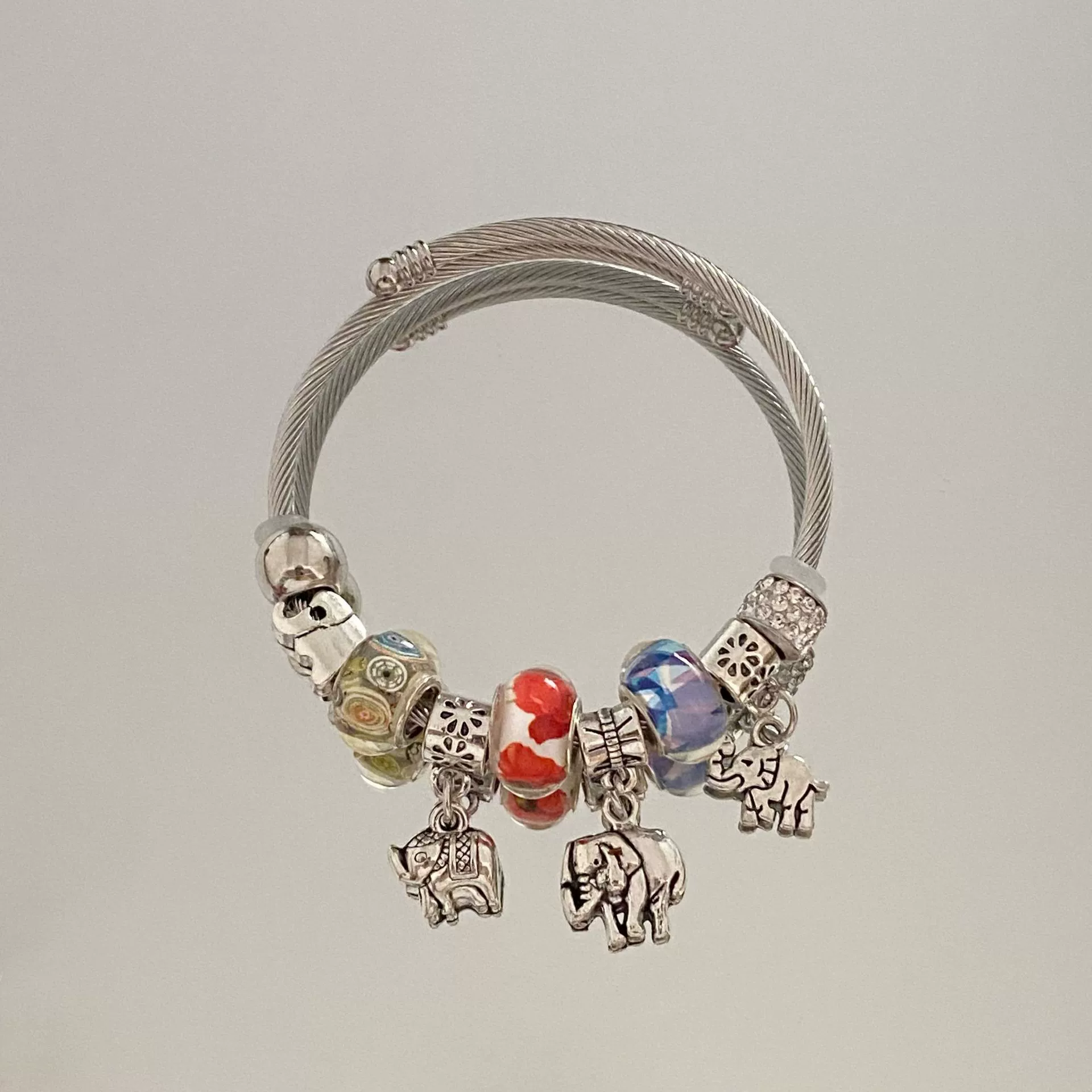 Wholesale Stainless Steel Electroplated Elephant Pendant Panstyle Beaded Bracelet - Image 18