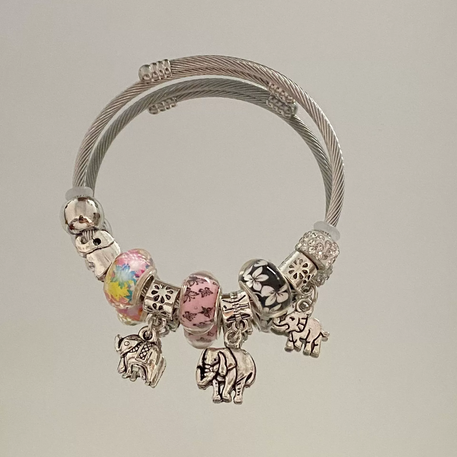 Wholesale Stainless Steel Electroplated Elephant Pendant Panstyle Beaded Bracelet - Image 20