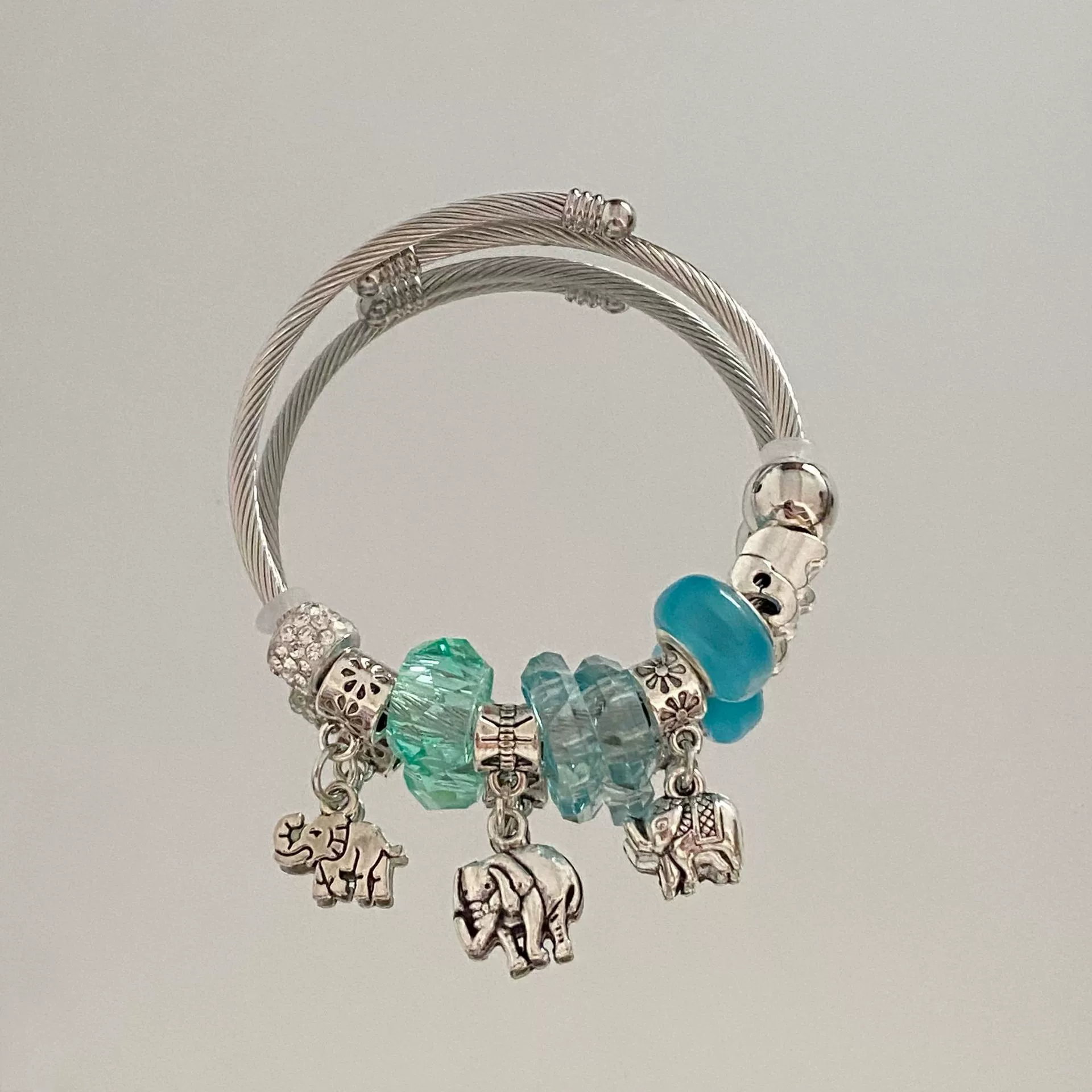 Wholesale Stainless Steel Electroplated Elephant Pendant Panstyle Beaded Bracelet - Image 21