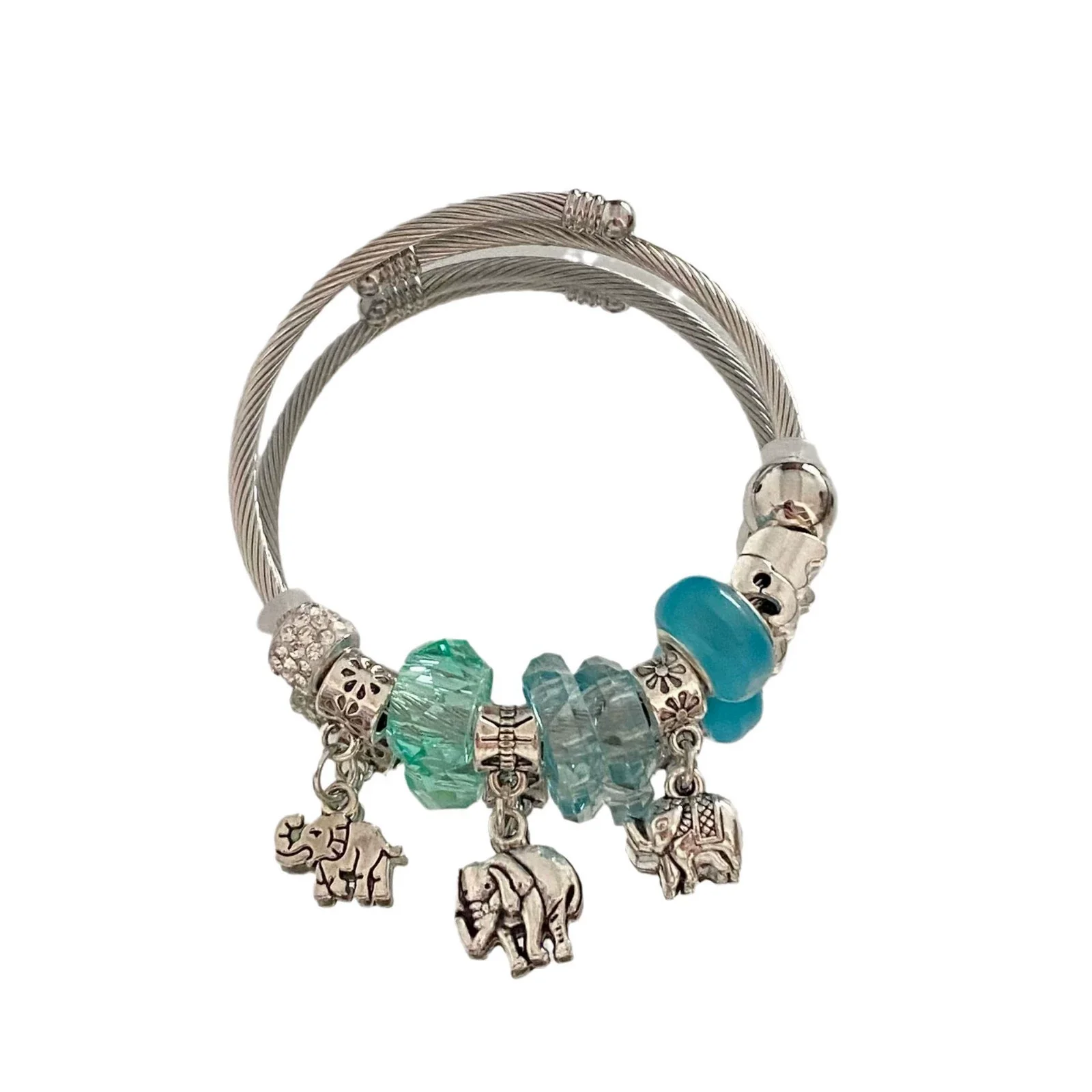 Wholesale Stainless Steel Electroplated Elephant Pendant Panstyle Beaded Bracelet - Image 5