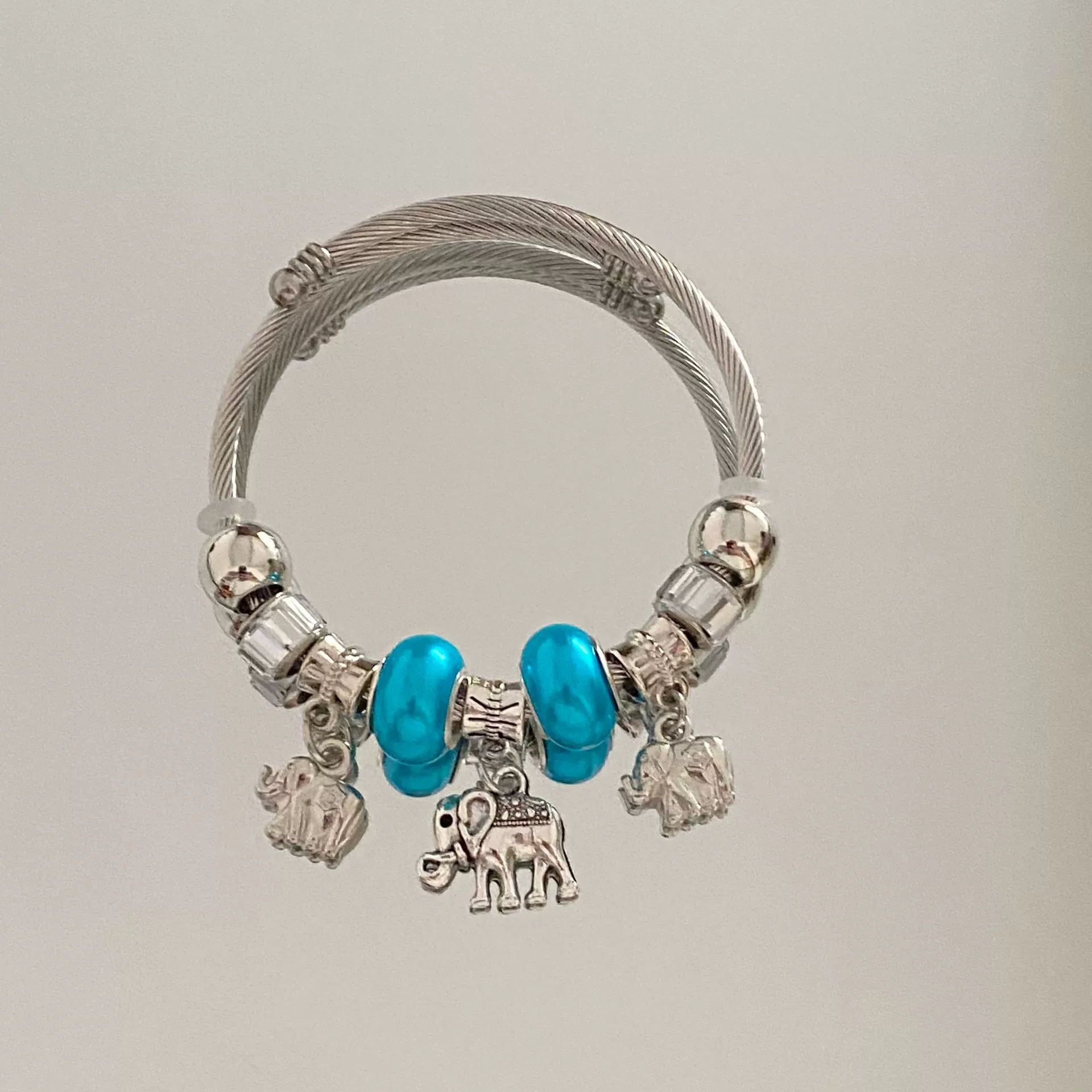 Wholesale Stainless Steel Electroplated Elephant Pendant Panstyle Beaded Bracelet - Image 6