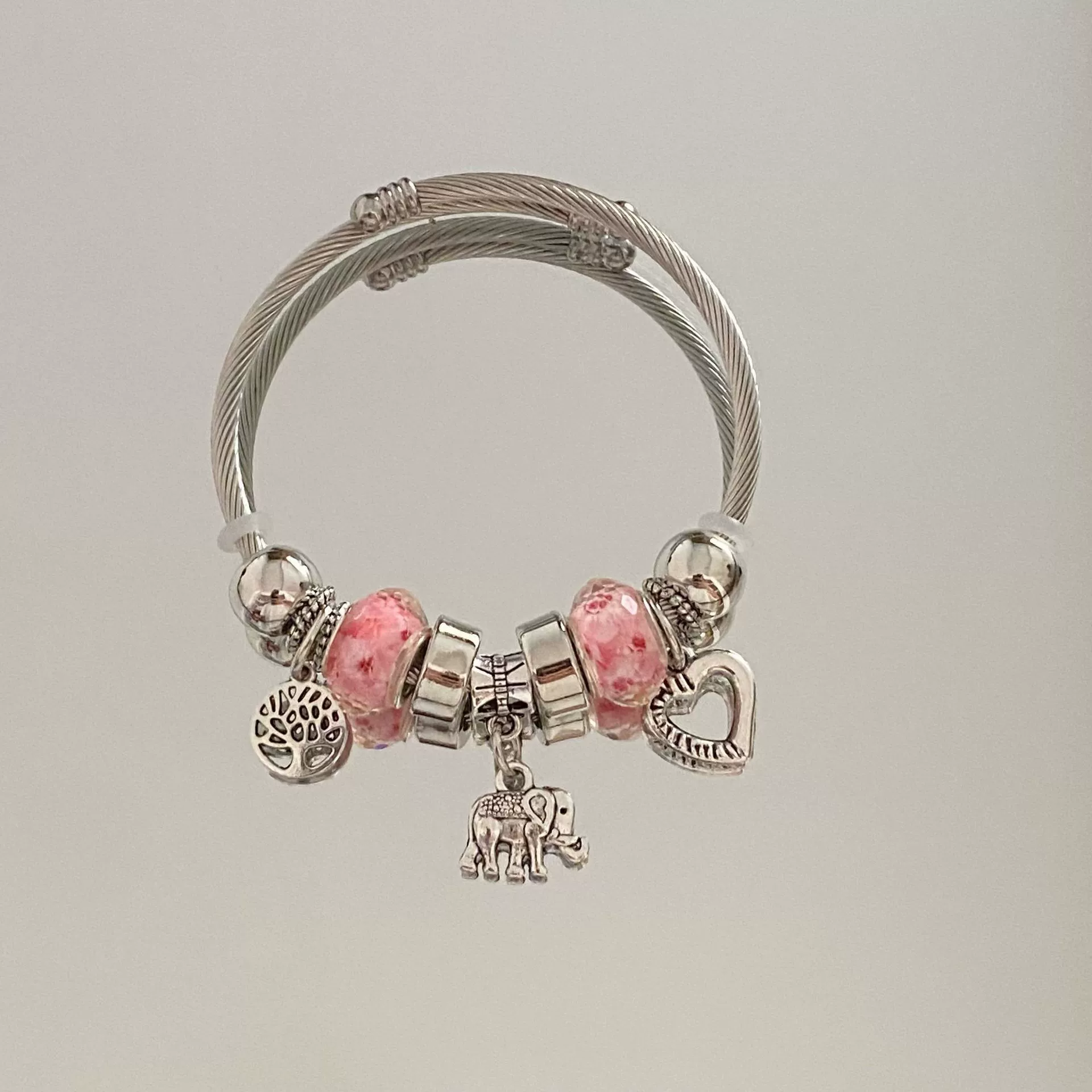 Wholesale Stainless Steel Electroplated Elephant Pendant Panstyle Beaded Bracelet - Image 8