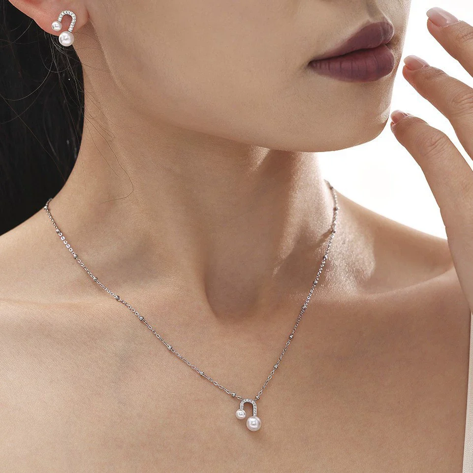 Wholesale Stainless Steel Electroplated Ferris Wheel Ushaped Bead Zircon Women's Necklace And Earrings Set - Image 2