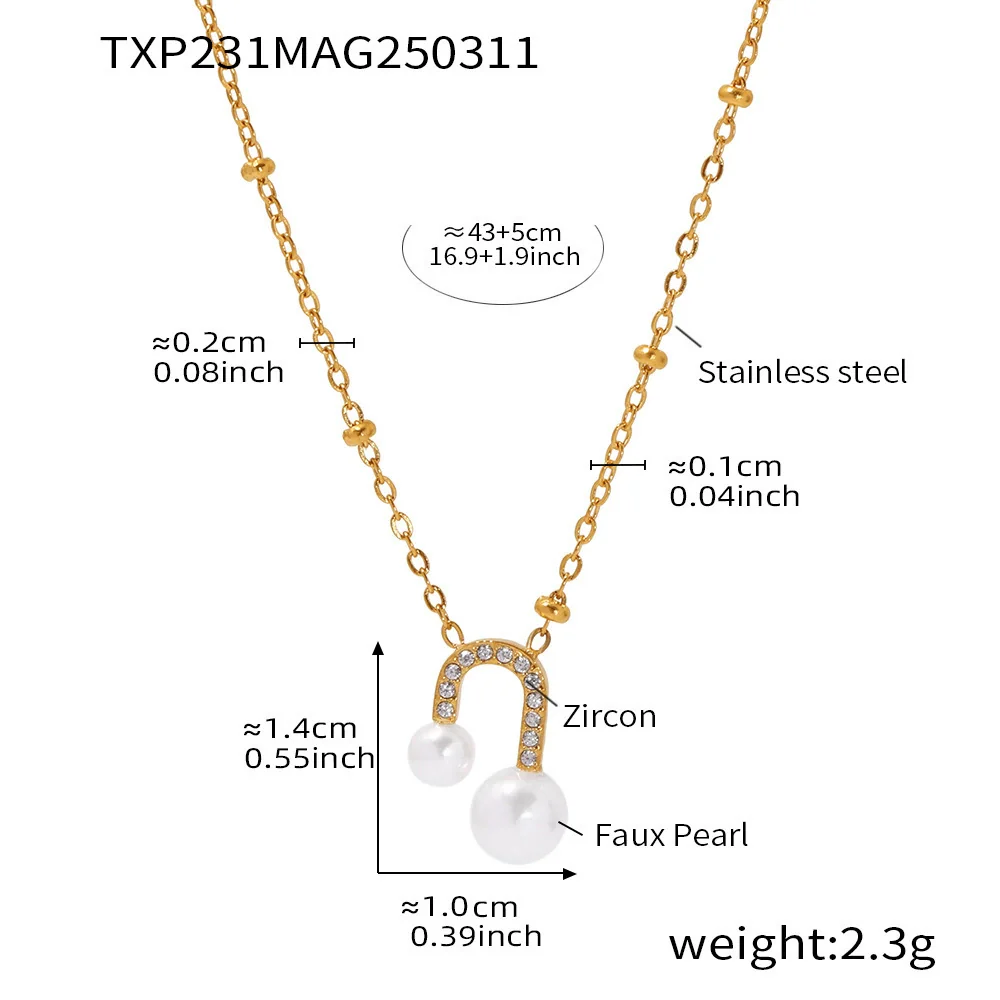 Wholesale Stainless Steel Electroplated Ferris Wheel Ushaped Bead Zircon Women's Necklace And Earrings Set - Image 4