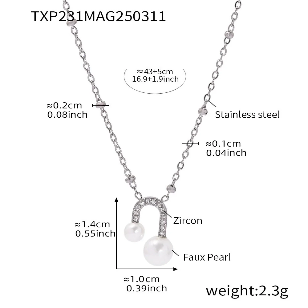 Wholesale Stainless Steel Electroplated Ferris Wheel Ushaped Bead Zircon Women's Necklace And Earrings Set - Image 5