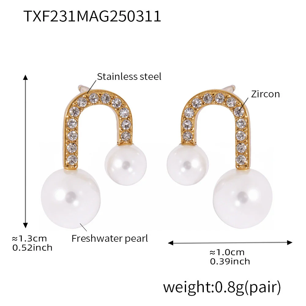 Wholesale Stainless Steel Electroplated Ferris Wheel Ushaped Bead Zircon Women's Necklace And Earrings Set - Image 6