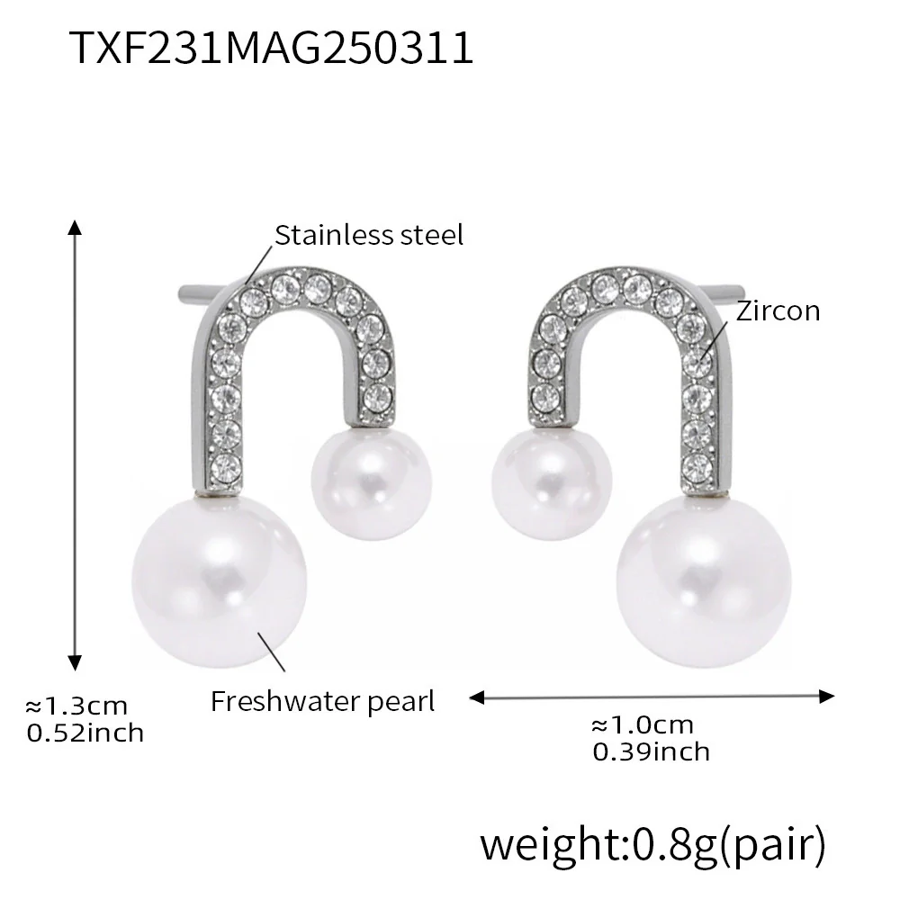 Wholesale Stainless Steel Electroplated Ferris Wheel Ushaped Bead Zircon Women's Necklace And Earrings Set - Image 7