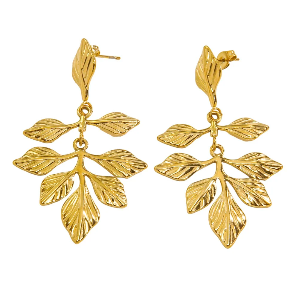 Wholesale Stainless Steel Electroplated Flower Leaf Pendant Earrings Jewelry For Women - Image 5