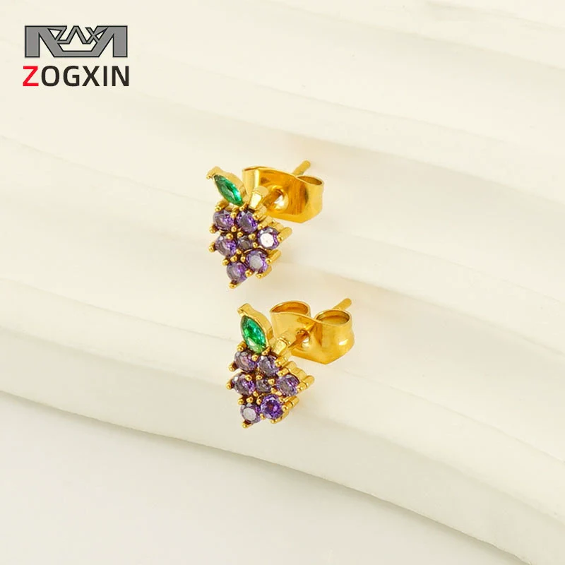 Wholesale 316L Stainless Steel Electroplated Fruitshaped Inlaid Zircon Women's Earrings