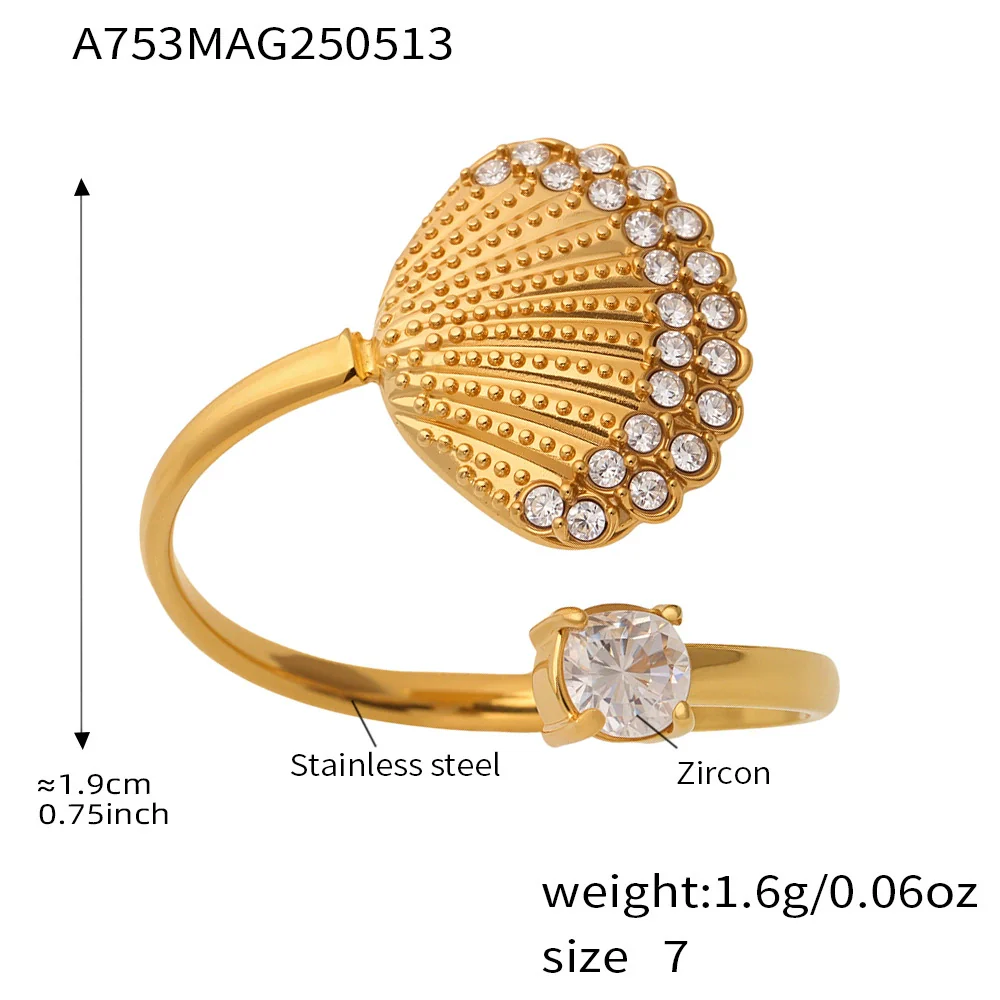Wholesale Stainless Steel Electroplated Geometric Ferris Wheel Seahorse Octopus Shell Inlaid Ring For Women - Image 10