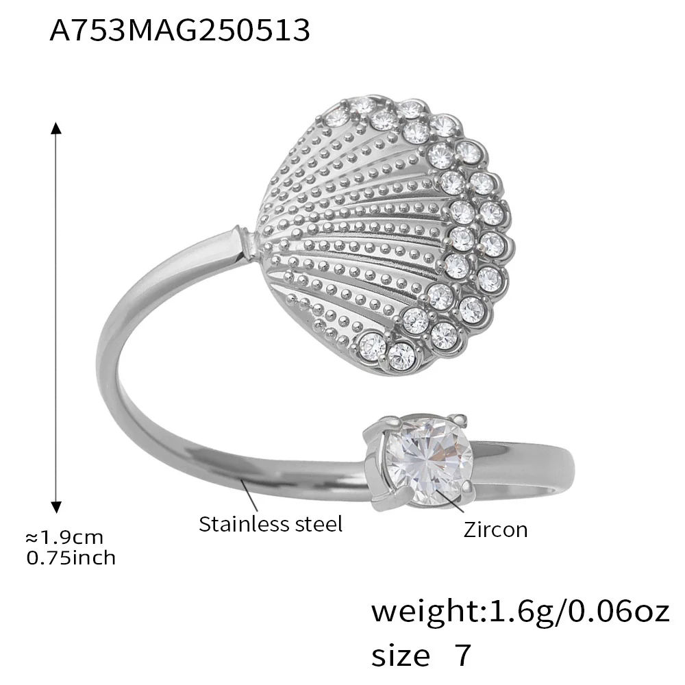 Wholesale Stainless Steel Electroplated Geometric Ferris Wheel Seahorse Octopus Shell Inlaid Ring For Women - Image 11
