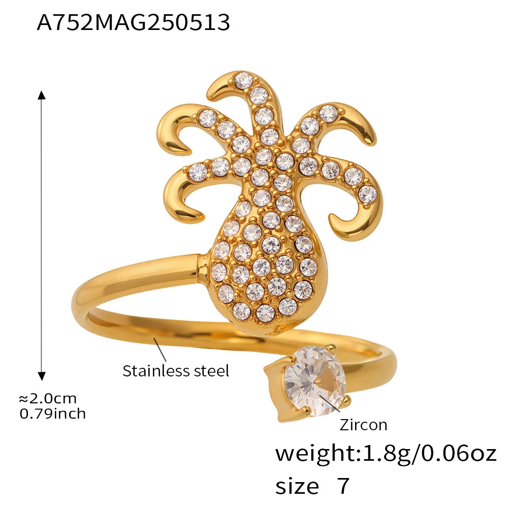 Wholesale Stainless Steel Electroplated Geometric Ferris Wheel Seahorse Octopus Shell Inlaid Ring For Women - Image 8