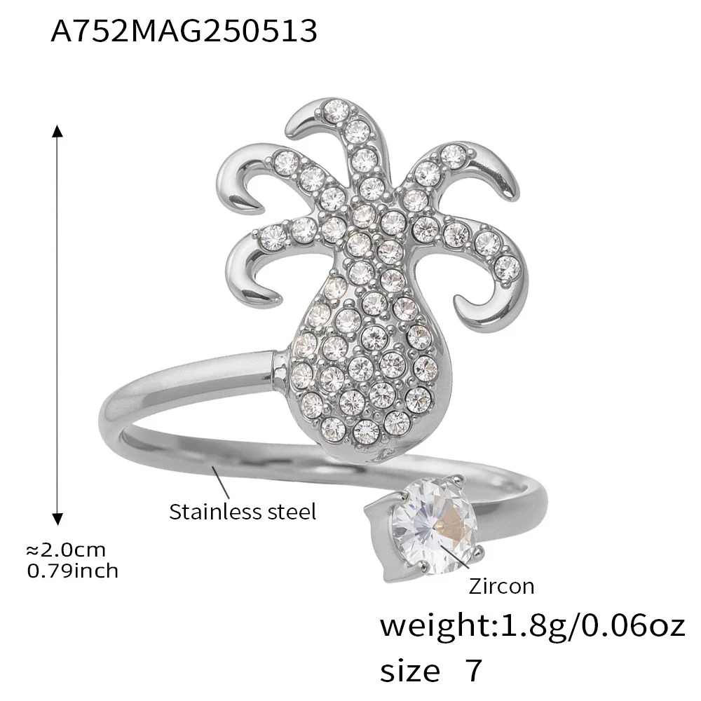 Wholesale Stainless Steel Electroplated Geometric Ferris Wheel Seahorse Octopus Shell Inlaid Ring For Women - Image 9