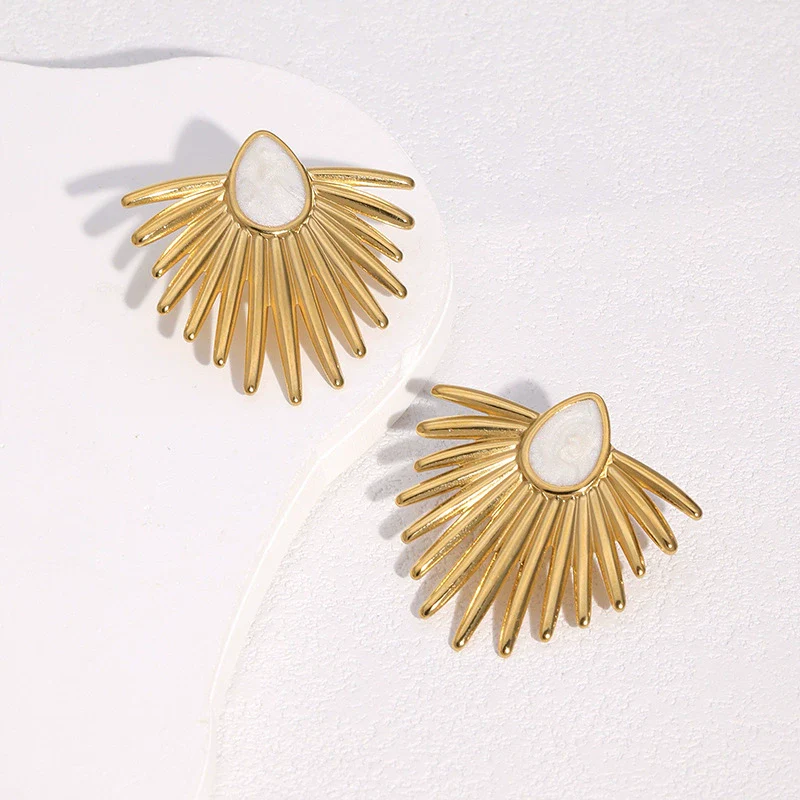 Wholesale Stainless Steel Electroplated Geometric Oil Drop Fanshaped Women's Earrings In Minimalist Style - Image 2