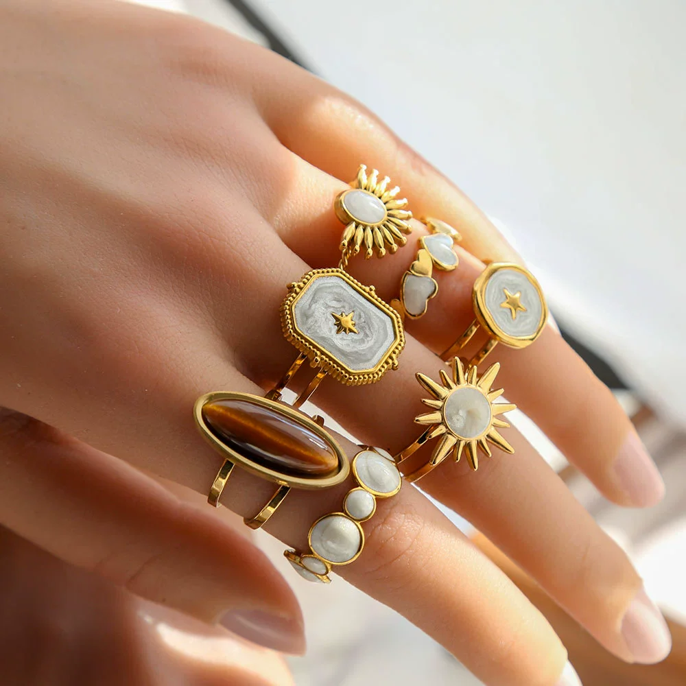 Wholesale Stainless Steel Electroplated Geometric Women's Rings - Image 2