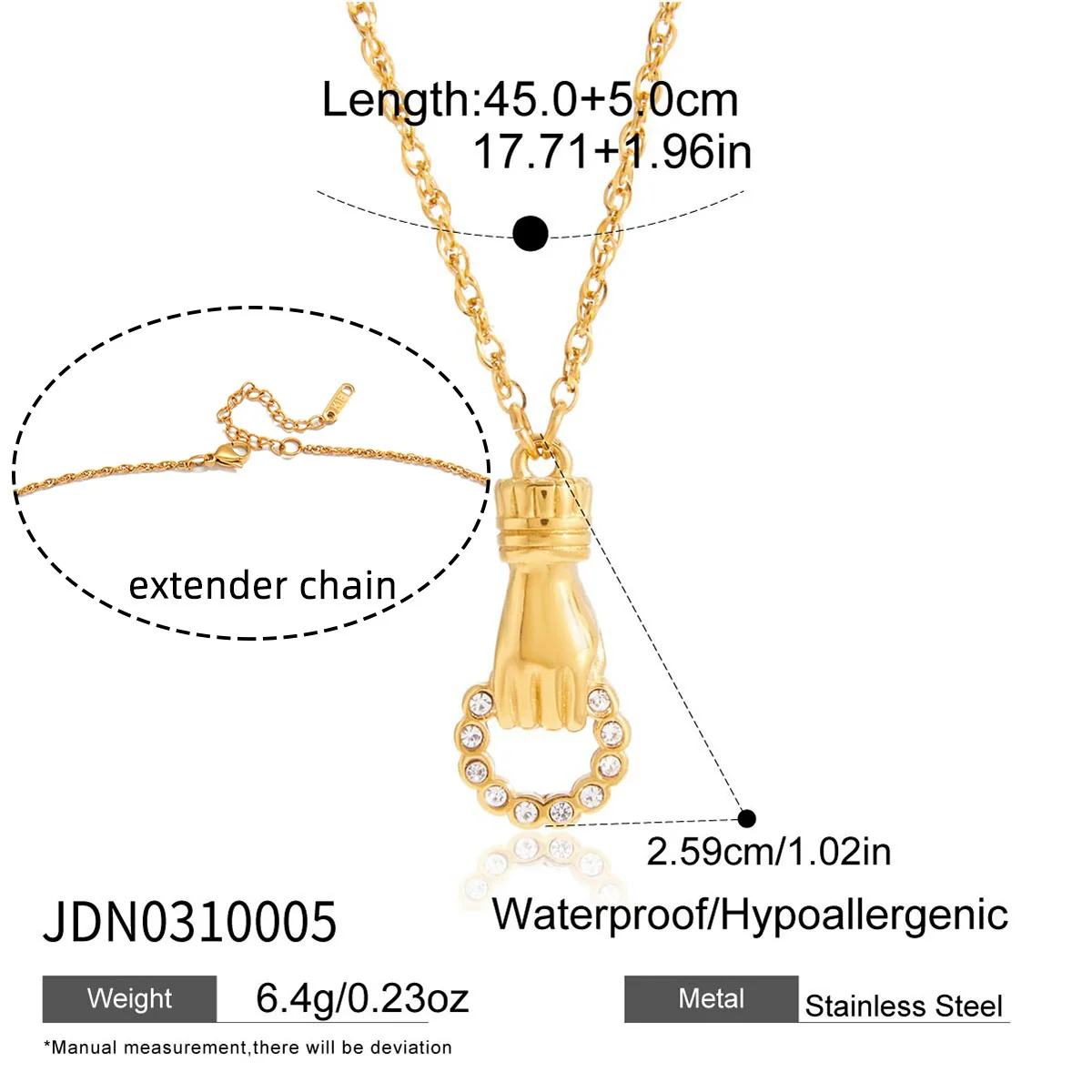 Wholesale Stainless Steel Electroplated Handshaped Pendant Necklace For Women - Image 6