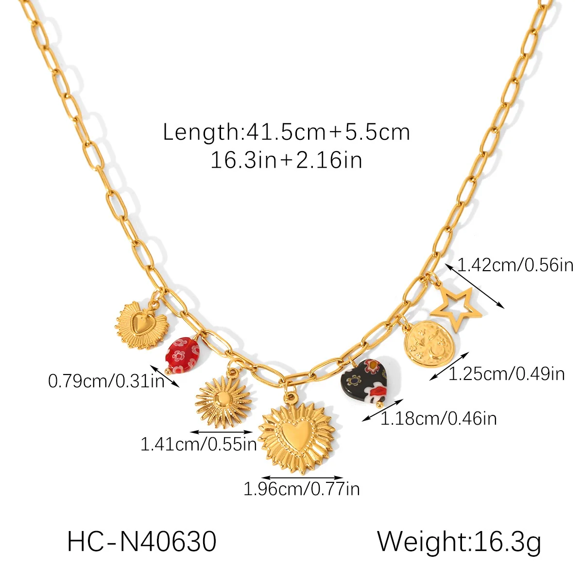 Wholesale Stainless Steel Electroplated Heart Shape Flower Bow Tie Star Geometric Pendant Necklace For Women - Image 6