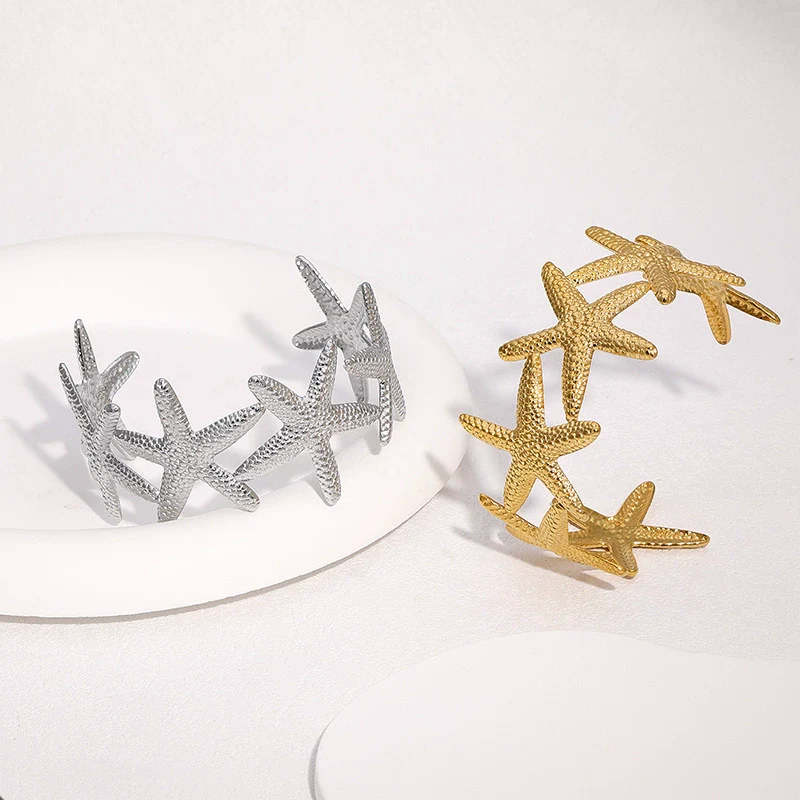Wholesale Stainless Steel Electroplated Starfish Open Bracelet Simple Casual Style Accessories