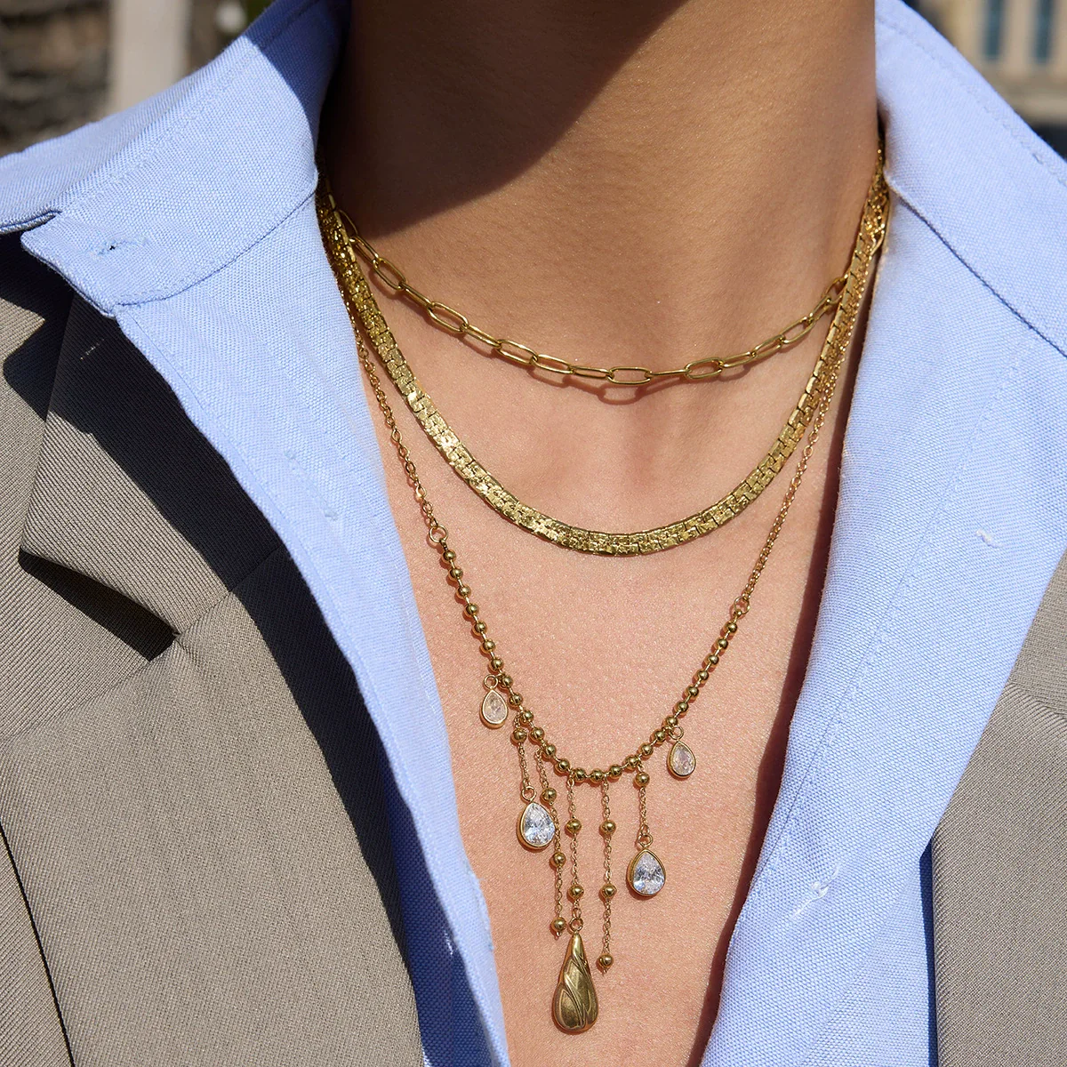 Wholesale Stainless Steel Electroplated Water Drop Tassel Necklace For Women In Ins Style