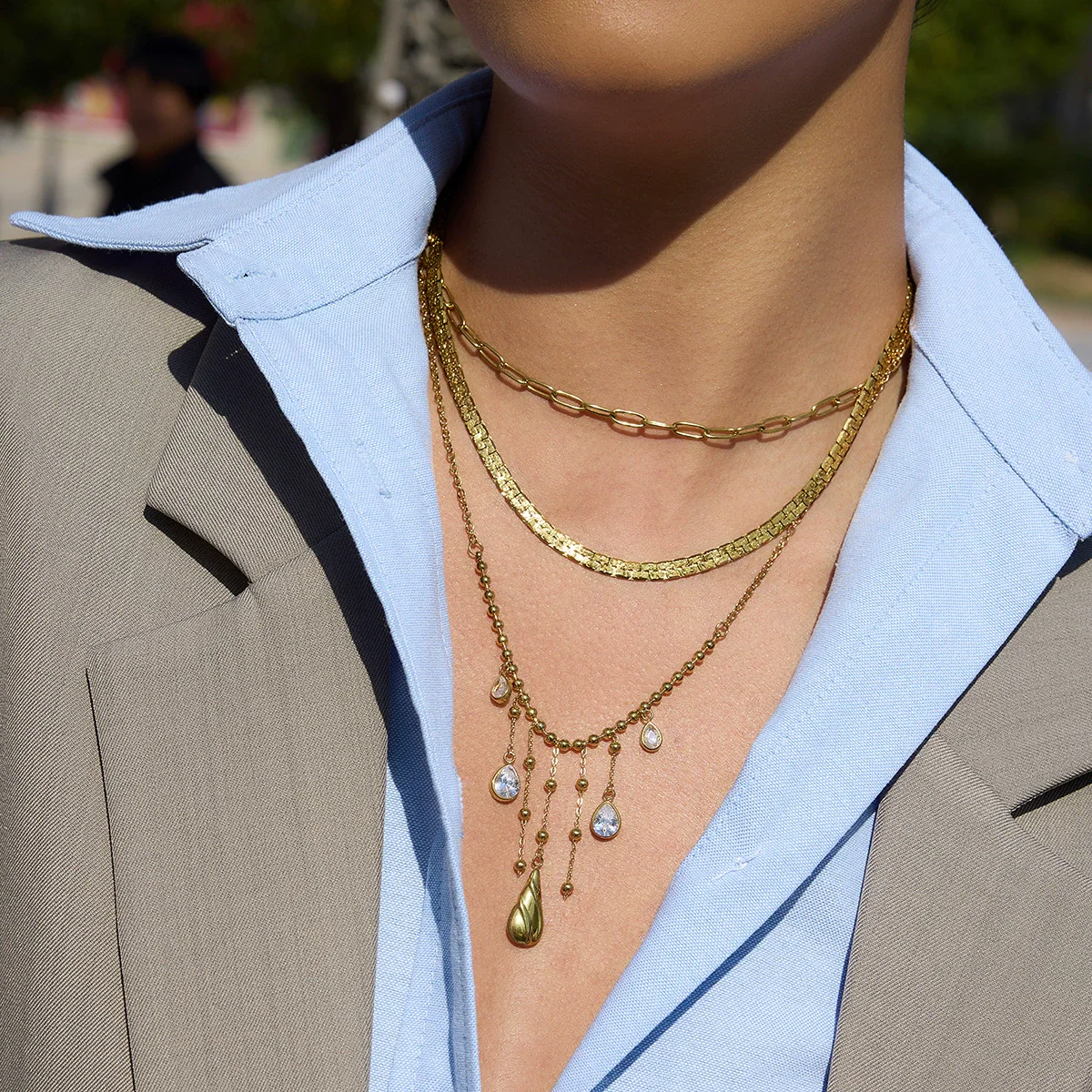 Wholesale Stainless Steel Electroplated Water Drop Tassel Necklace For Women In Ins Style - Image 2