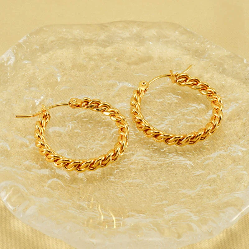 Wholesale 316L Stainless Steel Exaggerated Geometric Round Twist Earrings For Women - Image 4