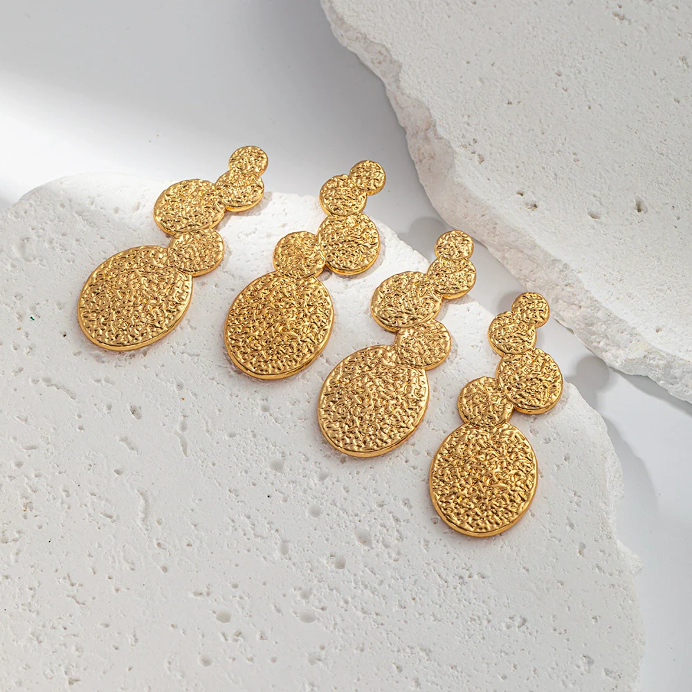 Wholesale Stainless Steel Fashion Geometric Electroplating Round Stitching Earrings For Women