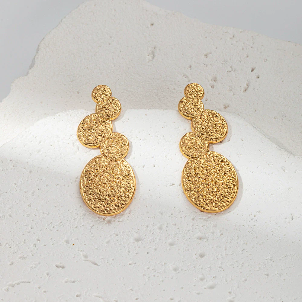 Wholesale Stainless Steel Fashion Geometric Electroplating Round Stitching Earrings For Women - Image 4