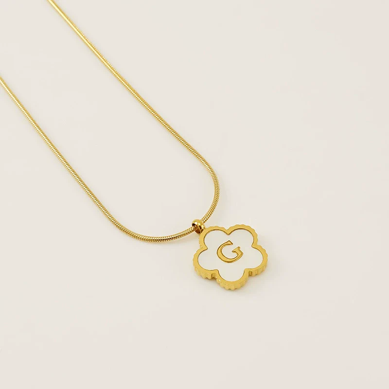 Wholesale 316L Stainless Steel Five Leaf Clover Letter Pendant Necklace With Electroplating Fashion Jewelry For Women - Image 12